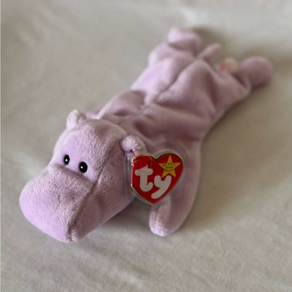Beanie Baby Purple Hippo Plush Toy Happy the Hippo TY